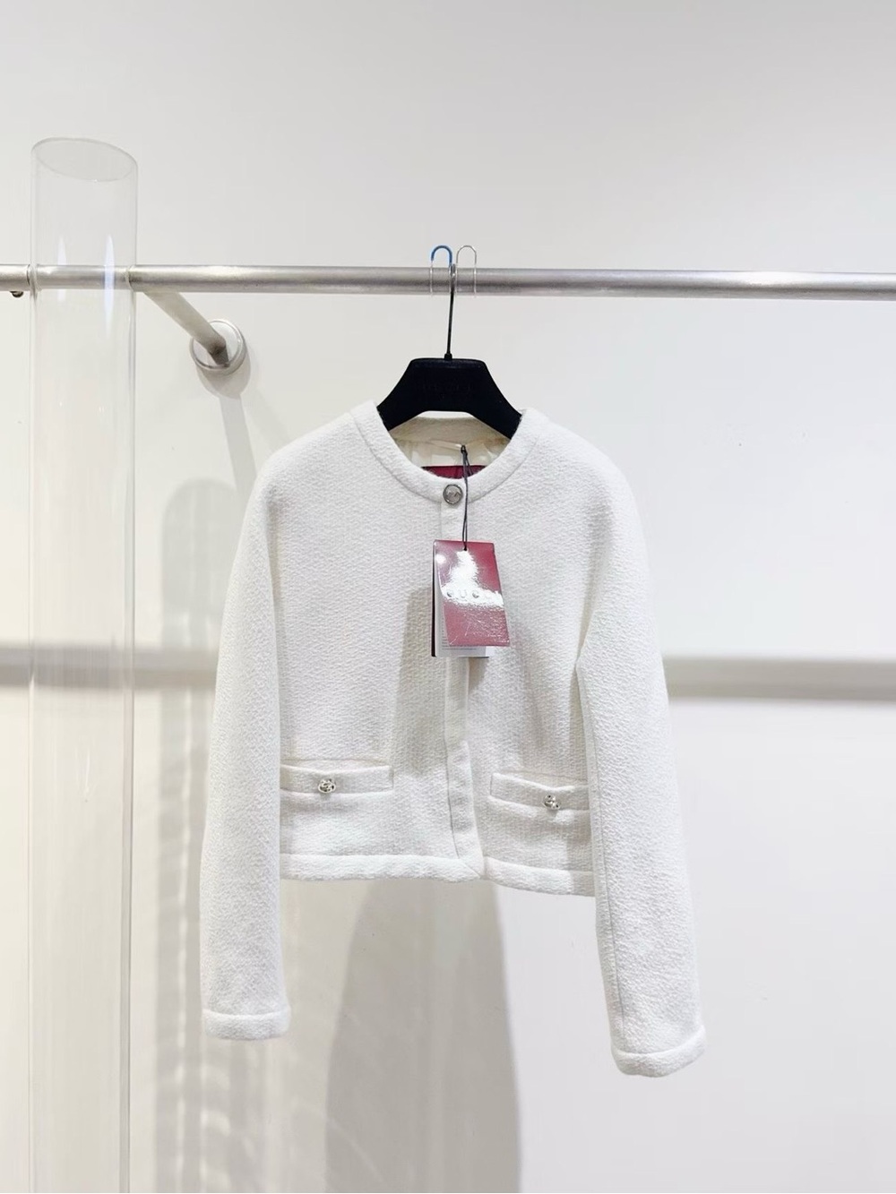 🚩steal Gucci White Textured Cropped Jacket
